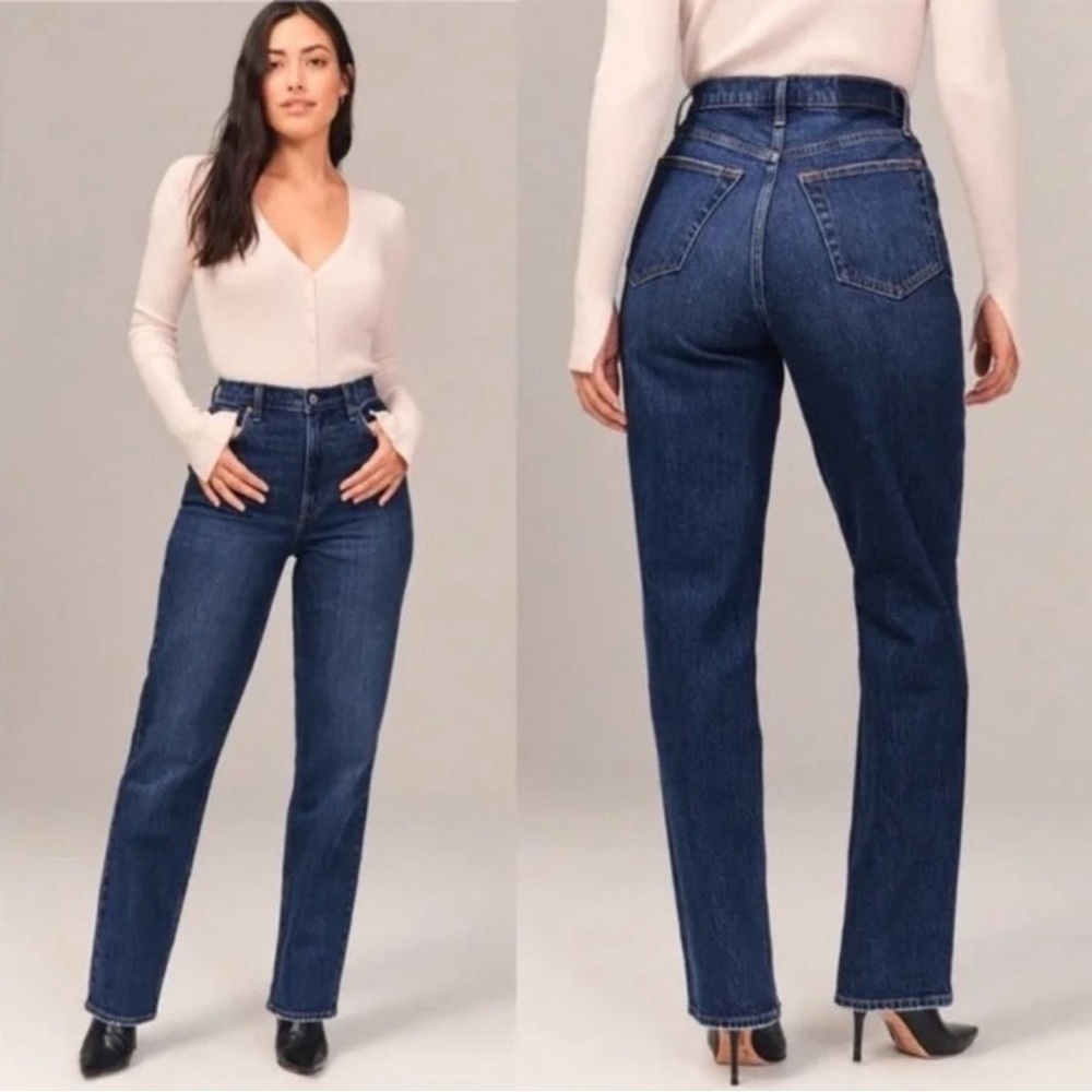Abercrombie & Fitch 90s Straight Jeans Pant High Curve Love Dark Blue Denim 26